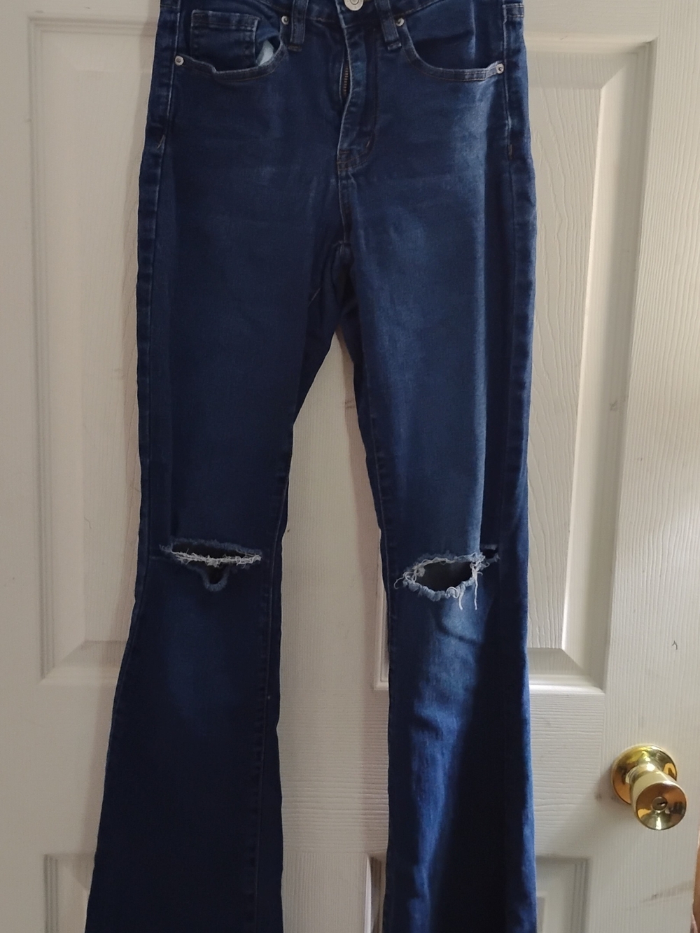 YMI Dark Blue Distressed High Rise Flare Jeans